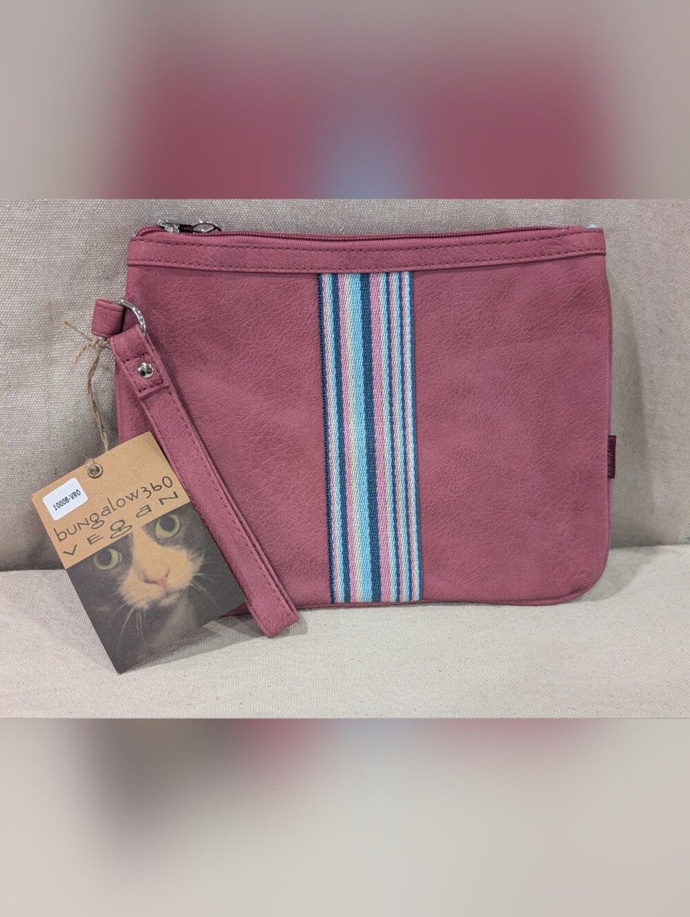 NWT Bungalow 360 Vegan Leather Wristlet Clutch Pink Boho Granola Crunchy Hippie